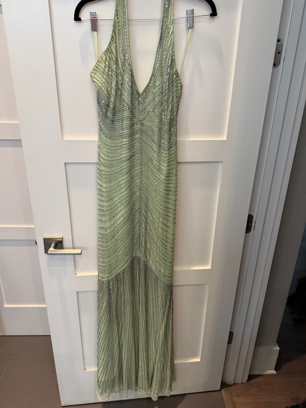 Cache Light Sage Green Beaded Maxi Dress